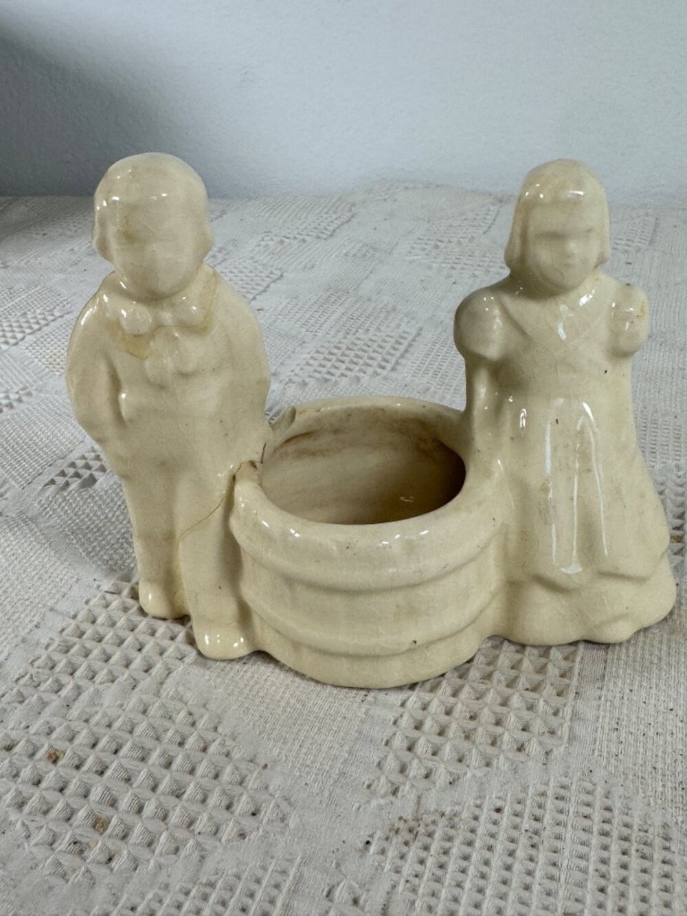 Vintage Shawnee Pottery Jack and Jill Planter In Cream Glaze Rustic Home Decor